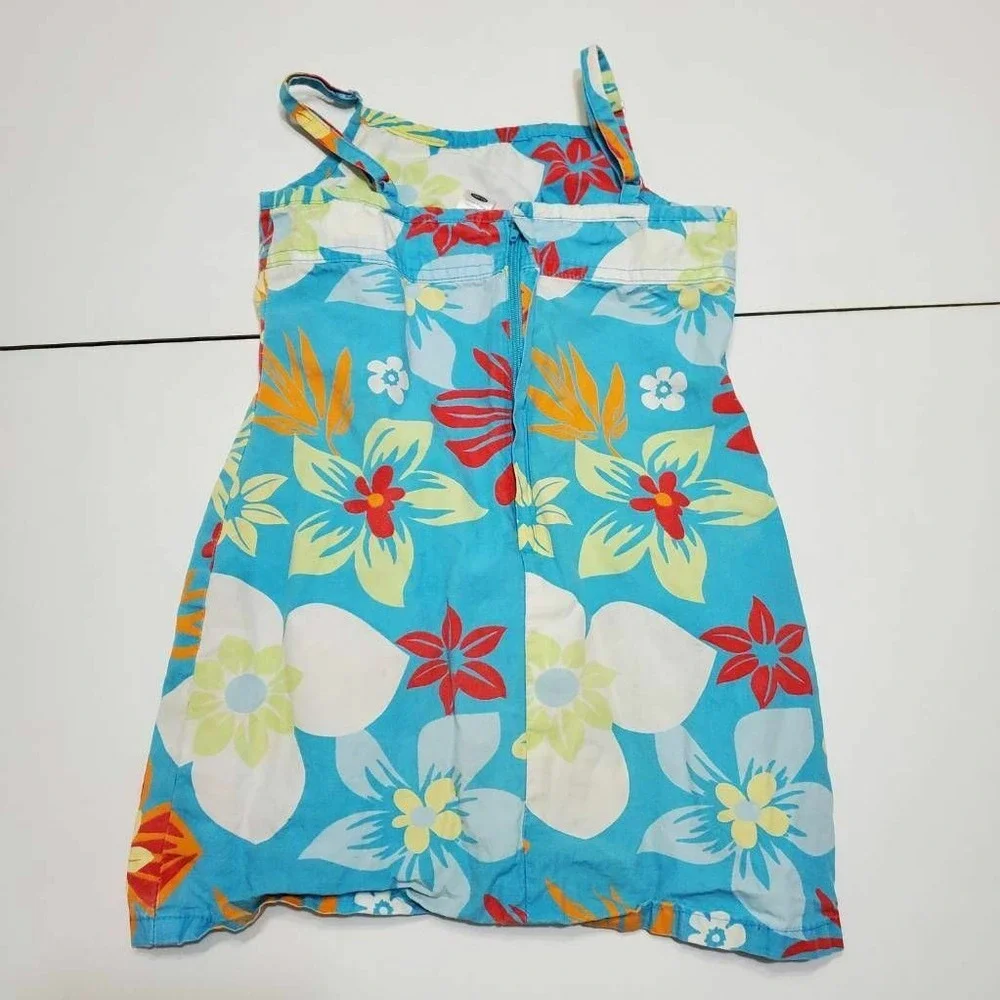 Old Navy Girls A Line Dress Blue Floral Square Neck Back Zipper Sleeveless 4
